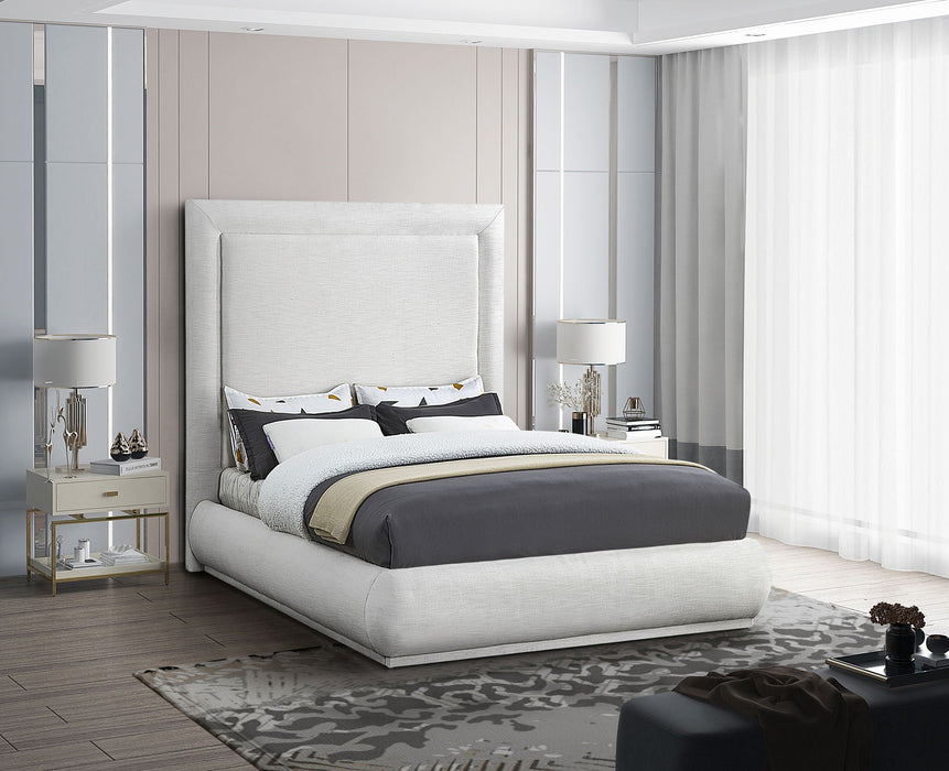 Cama tapizada de tela con textura de lino Brooke