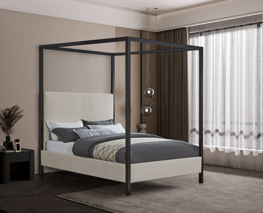 James Linen Textured Fabric Upholstered Bed