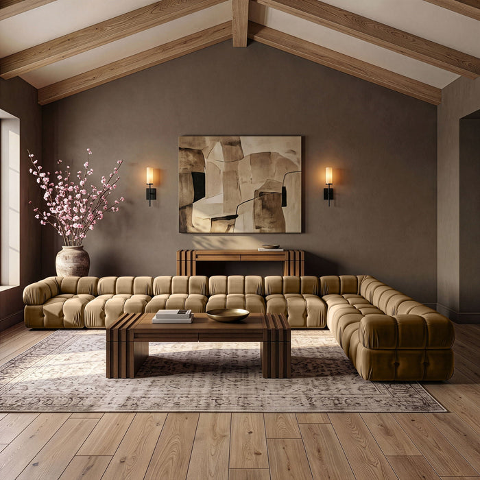 Orin 222" Velvet Performance Fabric Upholstered 8 Pc. Modular Sectional