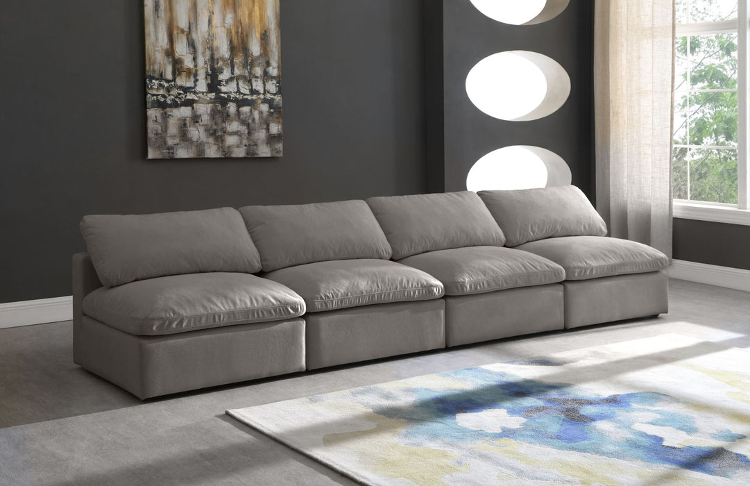 Plush 140" Velvet Upholstered Standard Comfort 4pc. Armless Modular Sofa