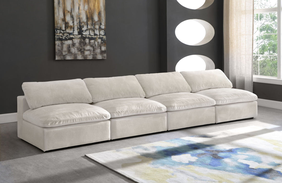 Cozy 156" Velvet Upholstered Overstuffed Fiber Filled Comfort Comfort 4pc. Armless Modular Sofa