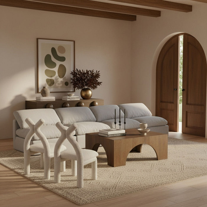 Indulge 140" Linen Textured Fabric Upholstered 4pc. Armless Modular Sofa