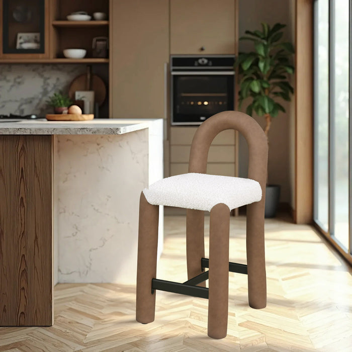 Amari Vegan Leather And Boucle Fabric Upholstered Counter Stool