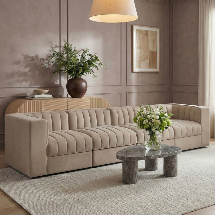 Rummi 126" Velvet Performance Fabric Upholstered 4pc. Modular Sofa