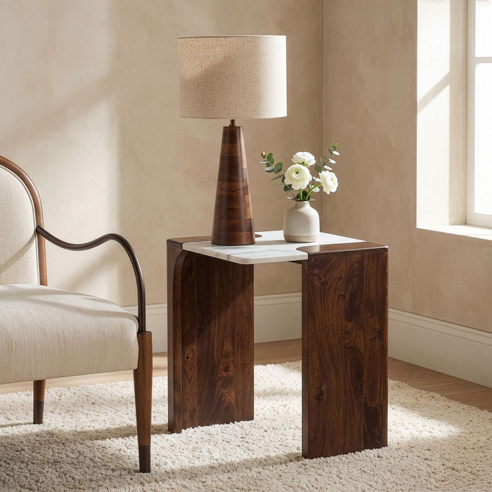 Mesa de centro de mármol genuino y de madera de mango Enna