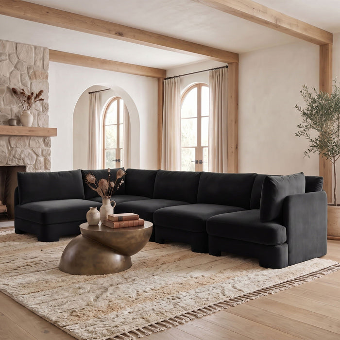 Hammond 148" Velvet Performance Fabric Upholstered 5pc. Modular Sectional