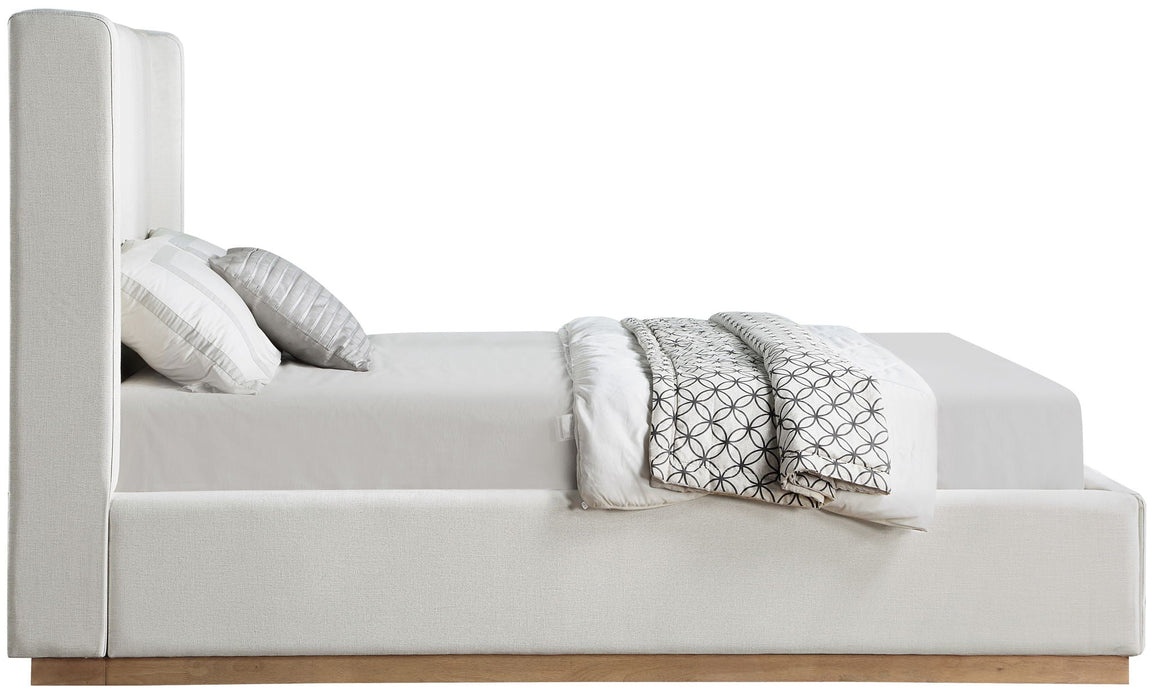 Cama tapizada de tela con textura de lino Flynn