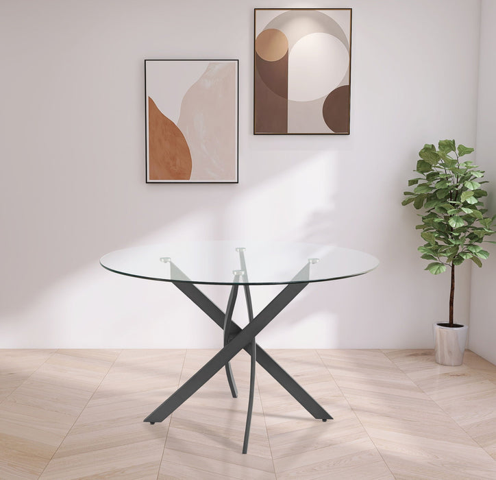 Xander 48" Glass Top And Iron Base Round Dining Table