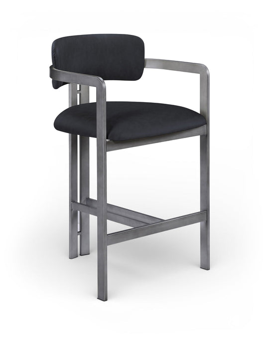 Aurum Vegan Leather Upholstered And Brushed Silver Iron Frame Counter Stool