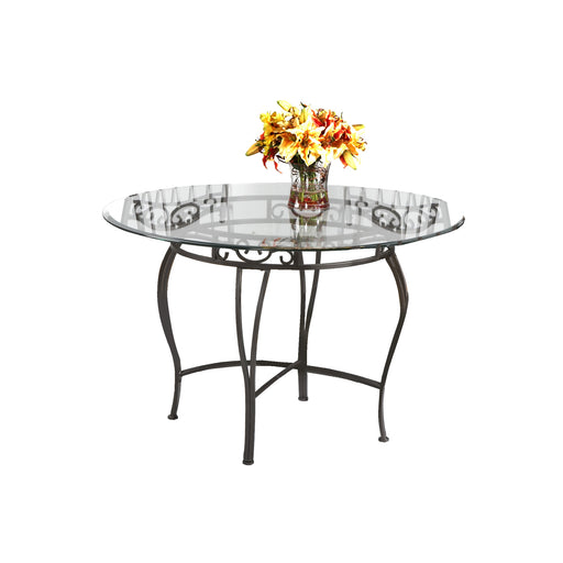 Transitional Style Round Glass Top Dining Table w/ Wrought Iron Base 0710-DT