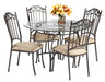 Transitional Style Dining Set with Wrought Iron Glass Table & Chairs 0710-5 PCS