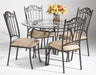 Transitional Style Dining Set with Wrought Iron Glass Table & Chairs 0710-5 PCS