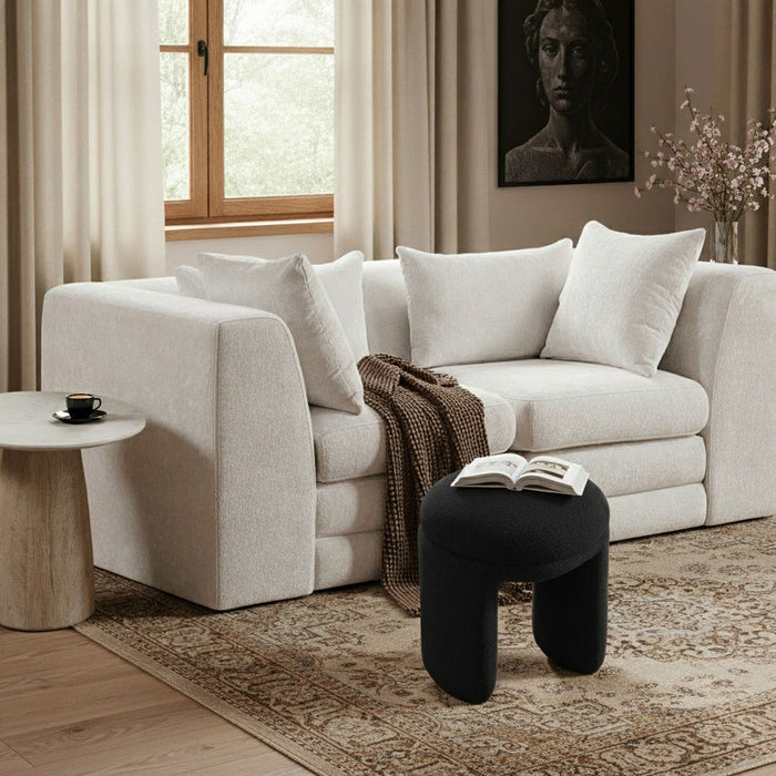 Bowen Faux Shearling Teddy Fabric Upholstered Stool