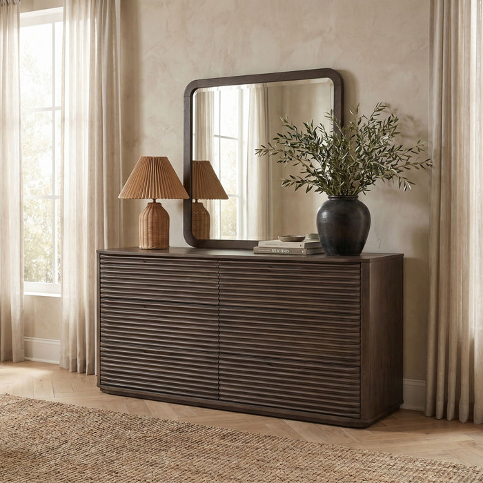 Morino 42" W X 40" H Oak Veneer And Solid Wood Frame Mirror