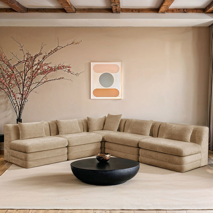 Seccional modular tapizado de chenilla Stellar de 114" de 5 piezas
