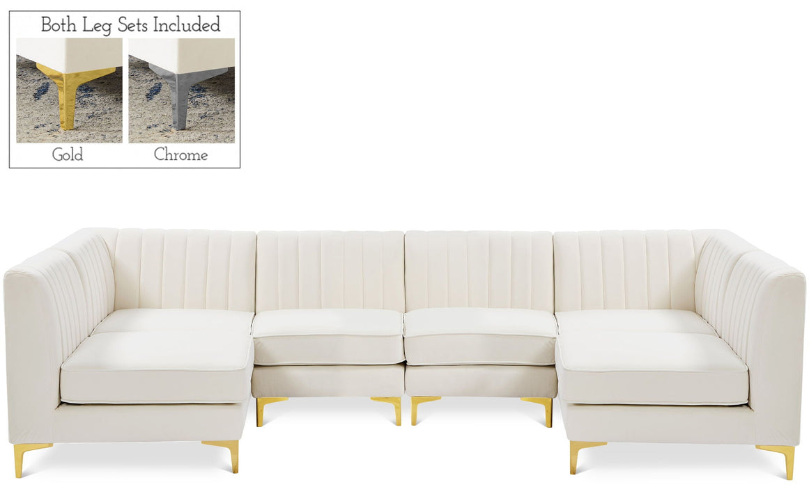 Seccional modular tapizado de terciopelo Alina de 116.5" de 6 piezas