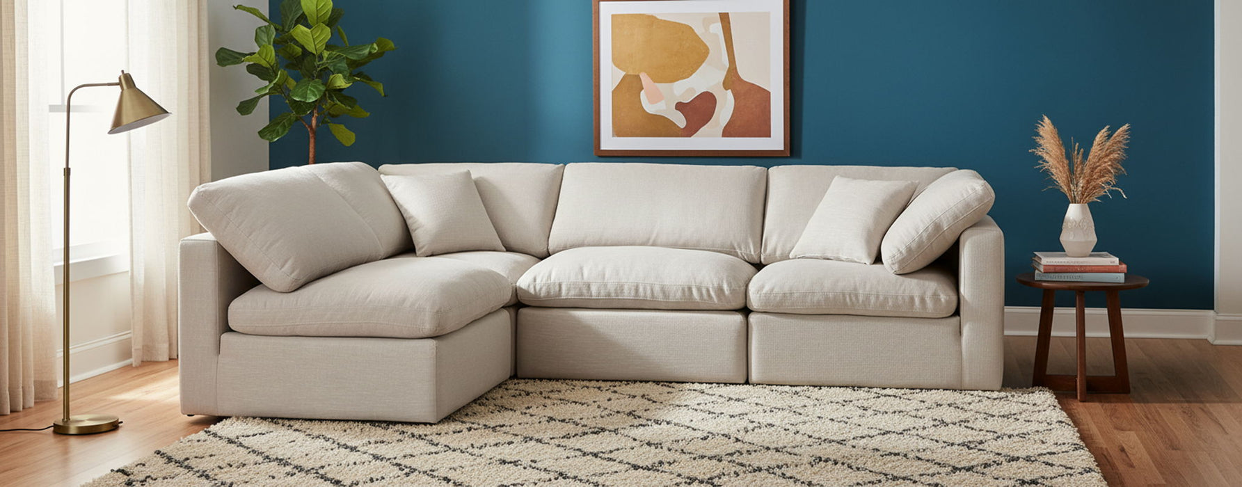 Indulge 105" Linen Textured Fabric Upholstered 4pc. Modular Sectional