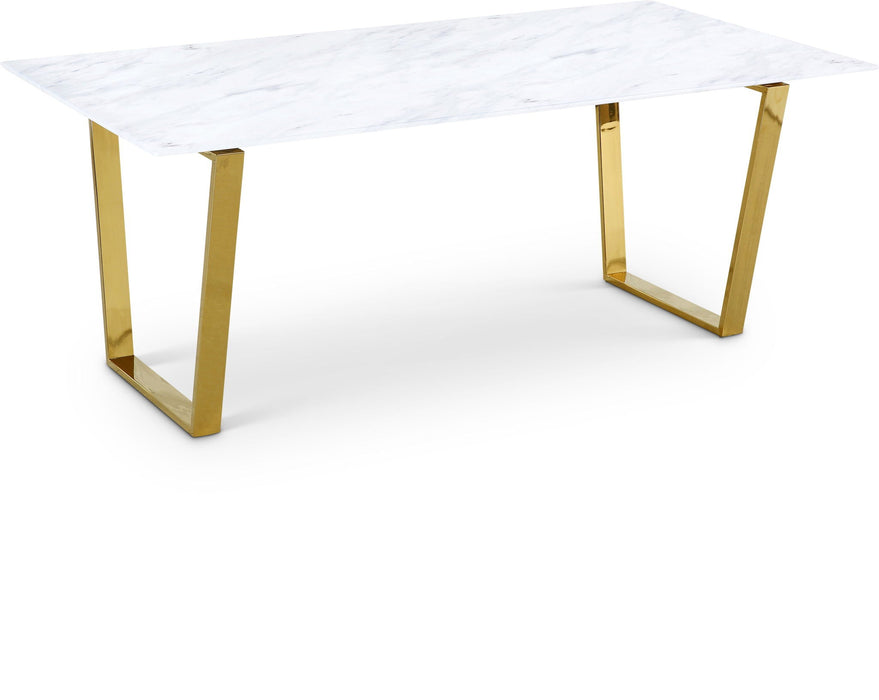 Cameron 78" Marble Veneer Top And Gold Steel Base Dining Table