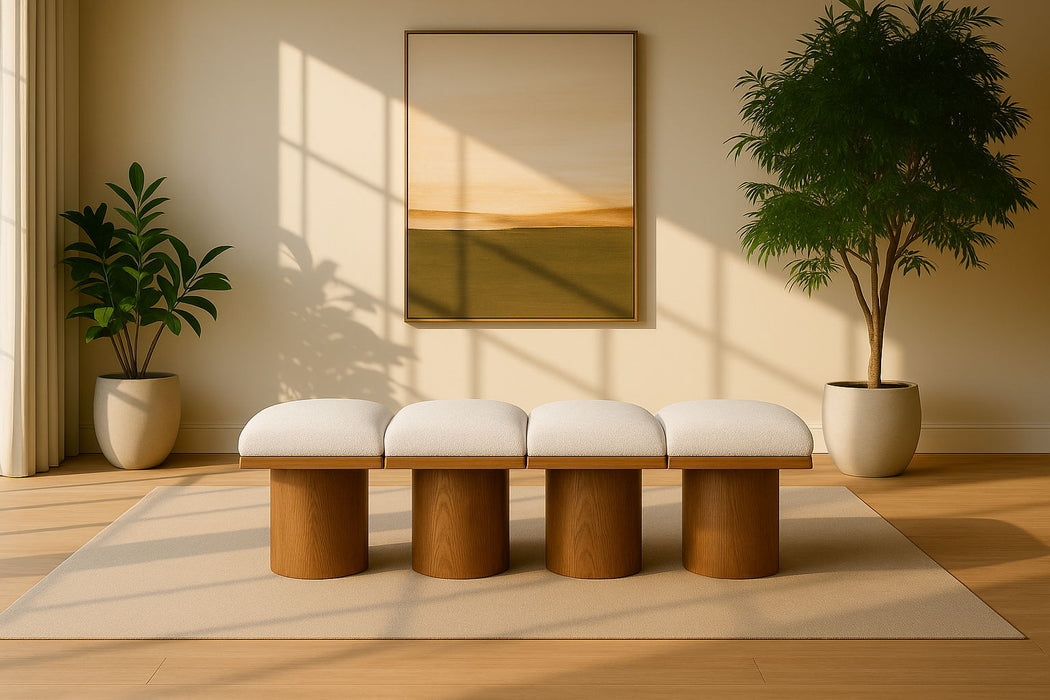 Banco modular tapizado de bouclé Pavilion de 4 piezas