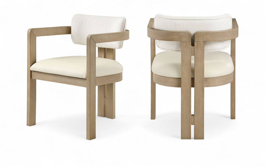 Ravina Vegan Leather And Linen Textured Fabric Upholstered Dining Chair