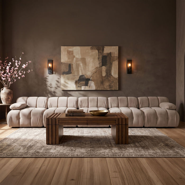 Orin 185" Velvet Performance Fabric Upholstered 5 Pc. Modular Sofa