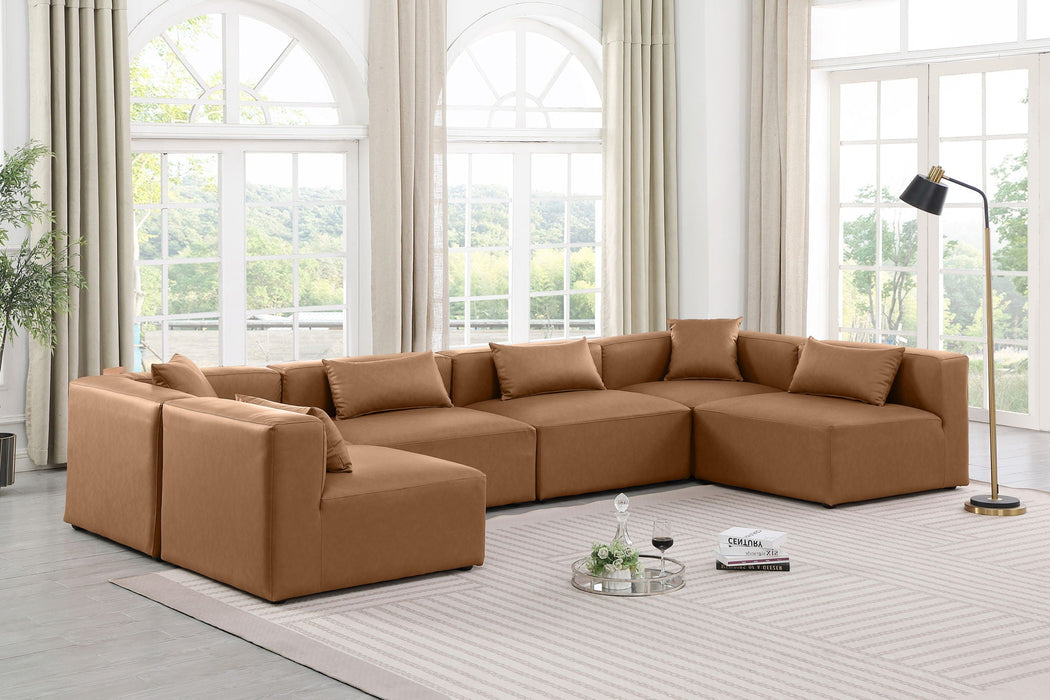 Cube 144" Vegan Leather Upholstered 6pc. Modular Sectional