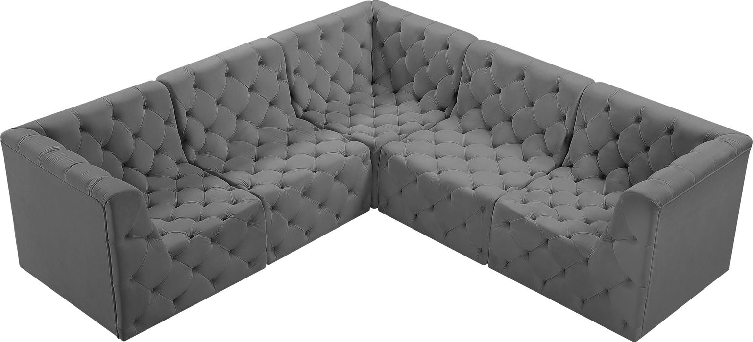 Seccional modular tapizado de terciopelo Tuft de 93" de 5 piezas