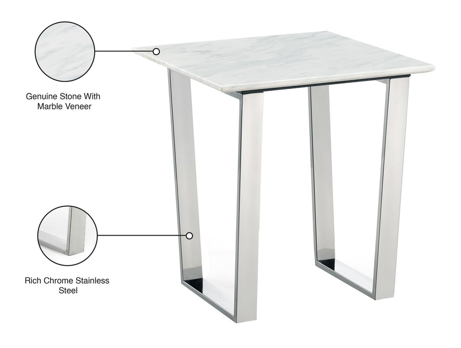 Carlton Marble Veneer Top And Chrome Steel Base End / Side Table