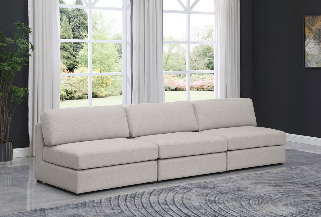 Beckham 114" Linen Textured Fabric Upholstered 3pc. Armless Modular Sofa