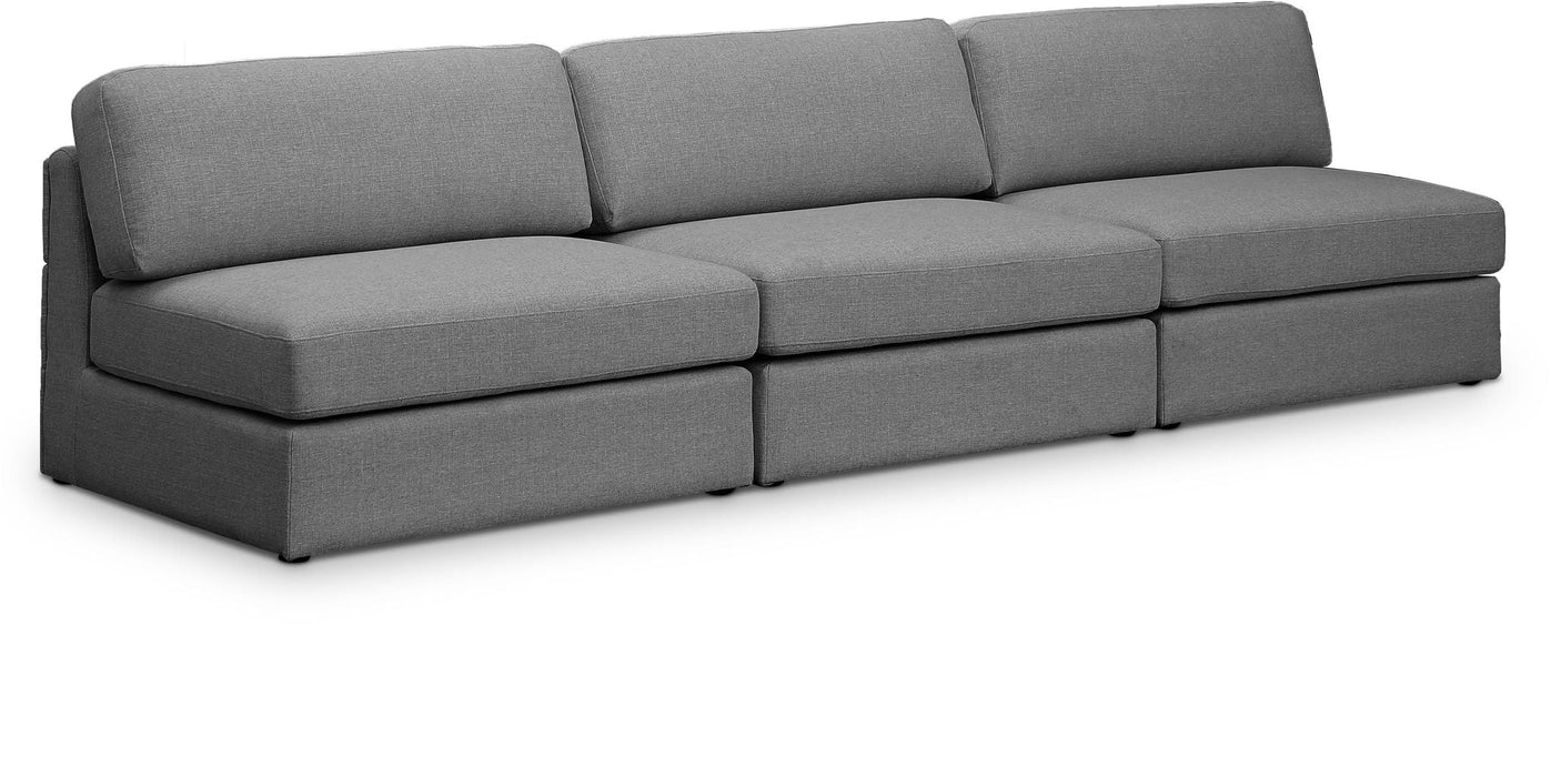 Beckham 114" Linen Textured Fabric Upholstered 3pc. Armless Modular Sofa