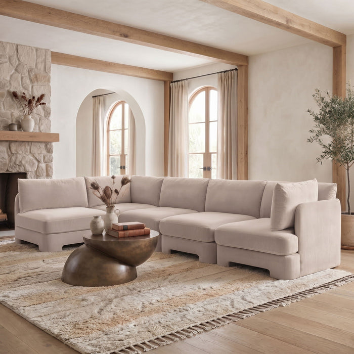 Hammond 148" Velvet Performance Fabric Upholstered 5pc. Modular Sectional