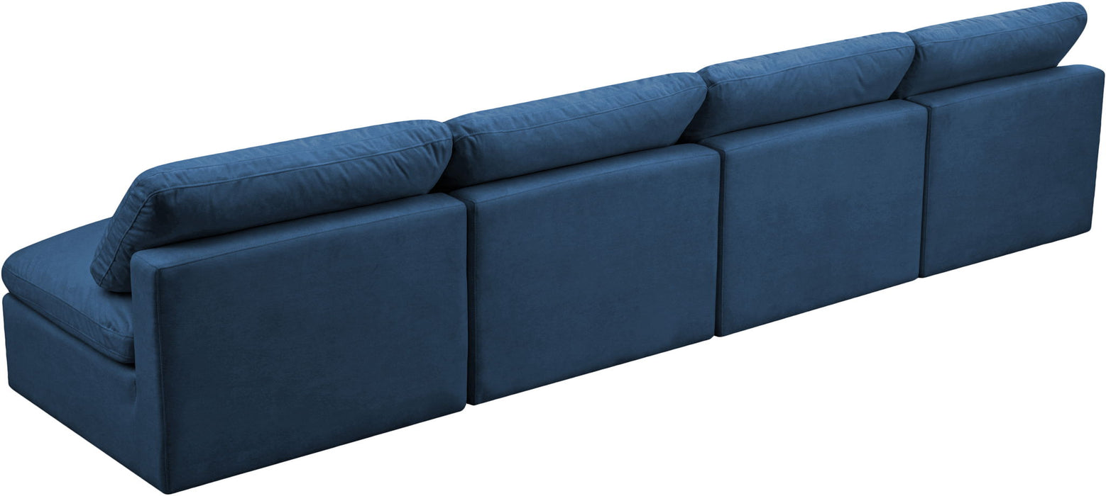 Plush 140" Velvet Upholstered Standard Comfort 4pc. Armless Modular Sofa