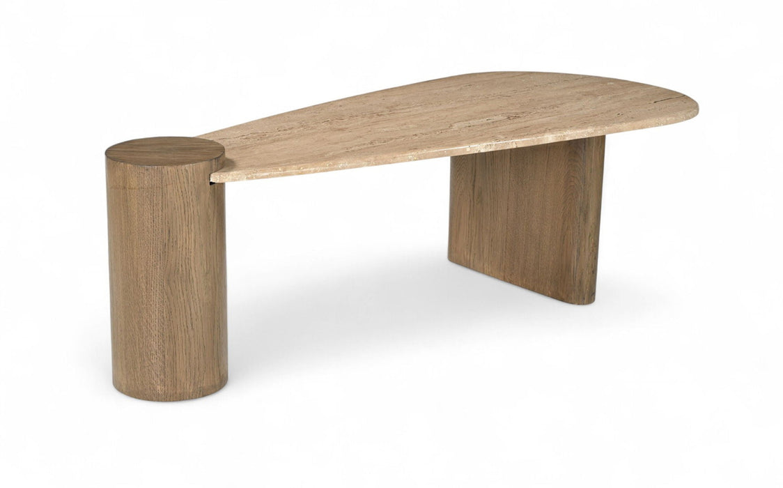 Taverna Travertine Top And Oak Wood Base Coffee Table