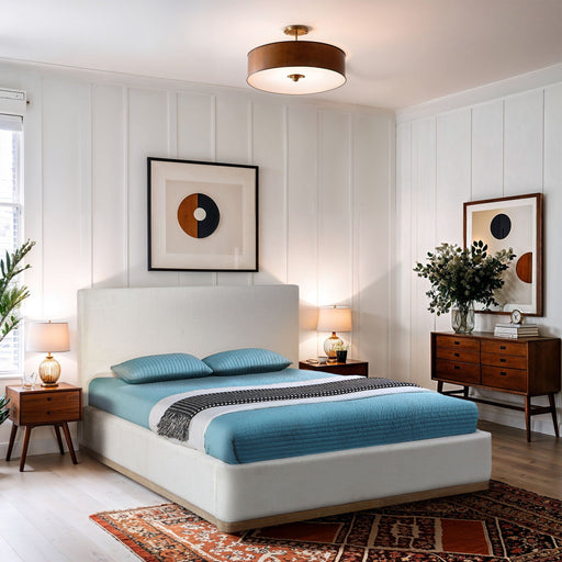 Bennet Linen Textured Fabric Upholstered Bed - Cream