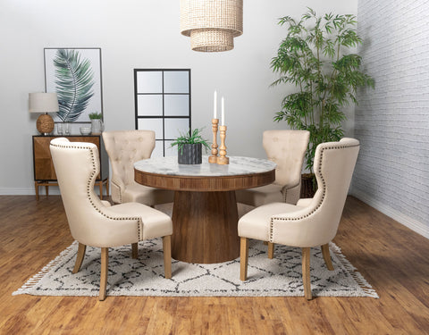Mesa de comedor redonda Ortega de 46 pulgadas con tapa de mármol y madera, natural