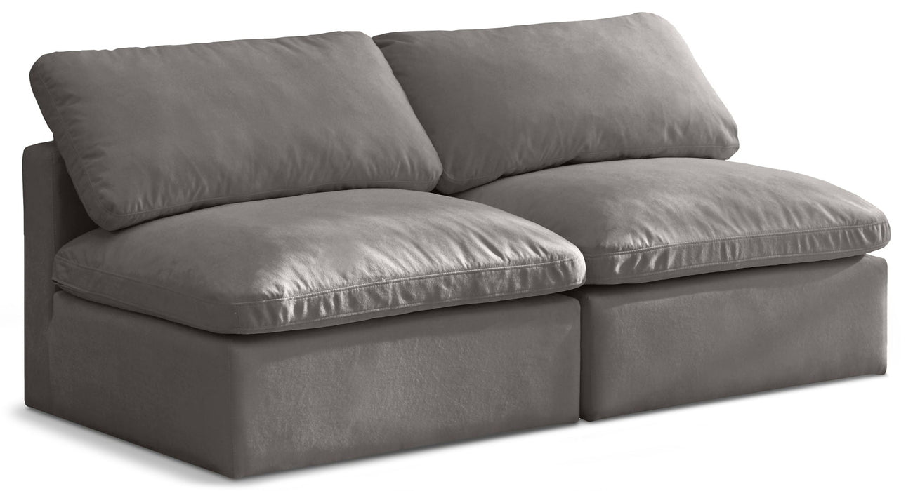 Plush 70" Velvet Upholstered Standard Comfort 2pc. Armless Modular Loveseat
