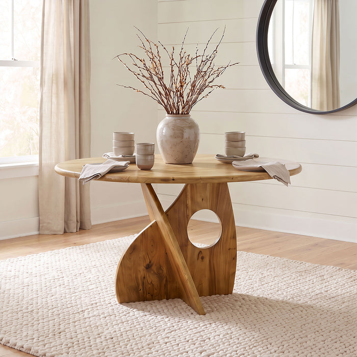Snyder Round Pedestal Solid Wood Dining Table Natural Acacia