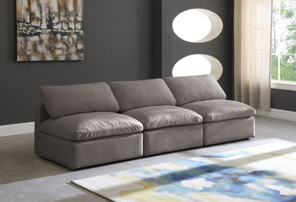 Plush 105" Velvet Upholstered Standard Comfort 3pc. Armless Modular Sofa