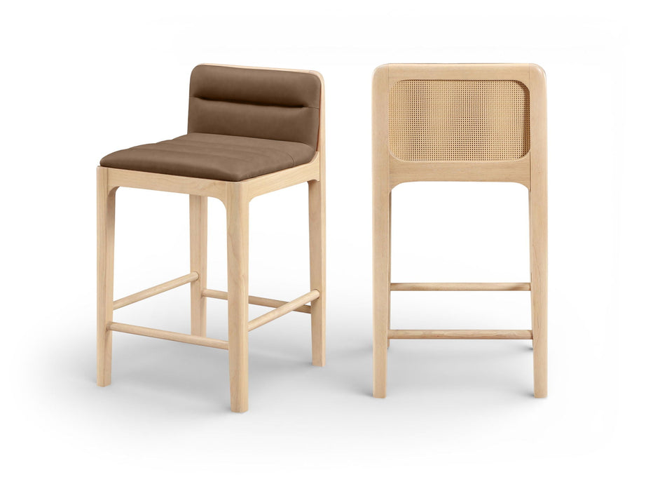 Ellis Cane And Vegan Leather Upholstered Counter Stool