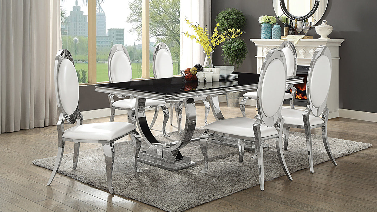 Antoine 7-piece White Tempered Glass Dining Set Cream White Chairs