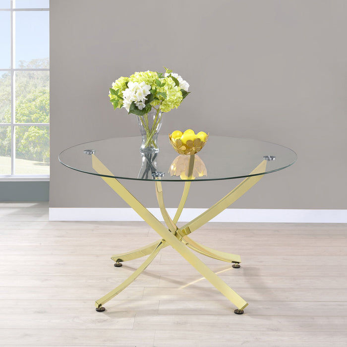 Mesa de comedor Beckham redonda de 46 pulgadas con tablero de vidrio y base cromada