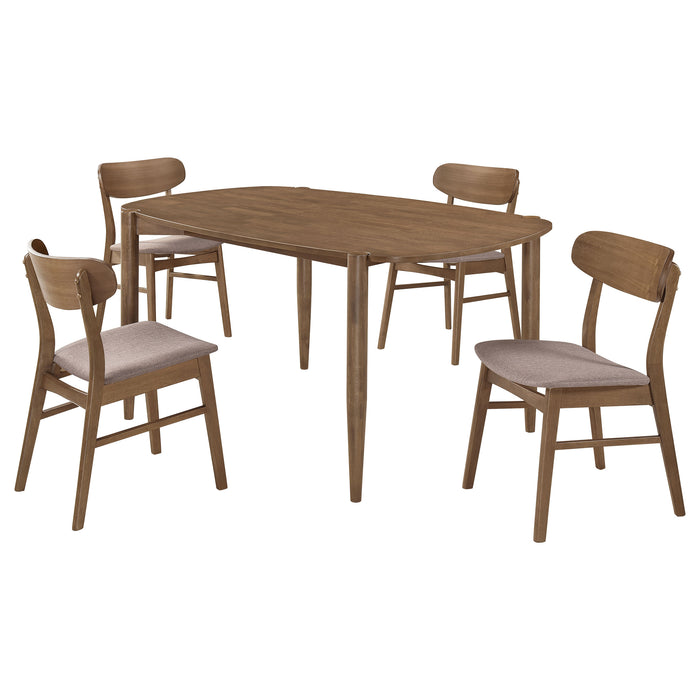 Juego de comedor ovalado Dortch de 5 piezas con sillas tapizadas - nogal
