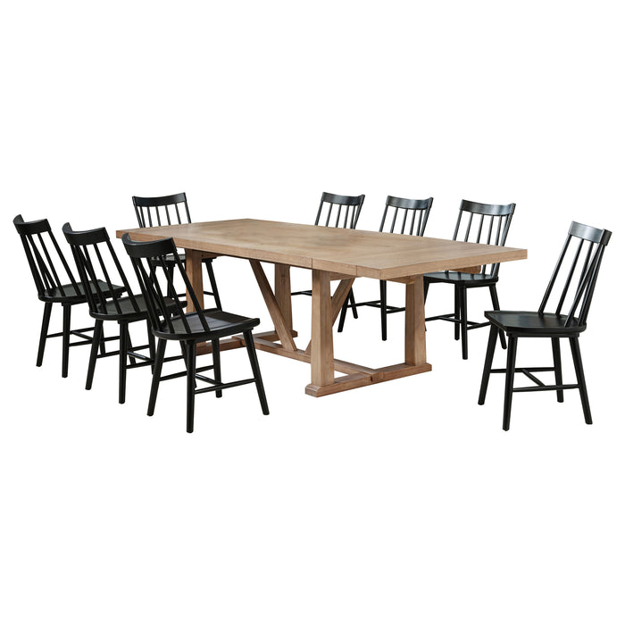 Juego de comedor con hoja extensible Middleton de 9 piezas - marrón y negro