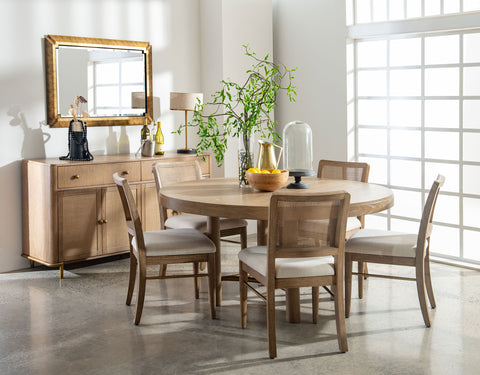 Mesa de comedor redonda de madera de 60 pulgadas Arini, acabado arena lavado