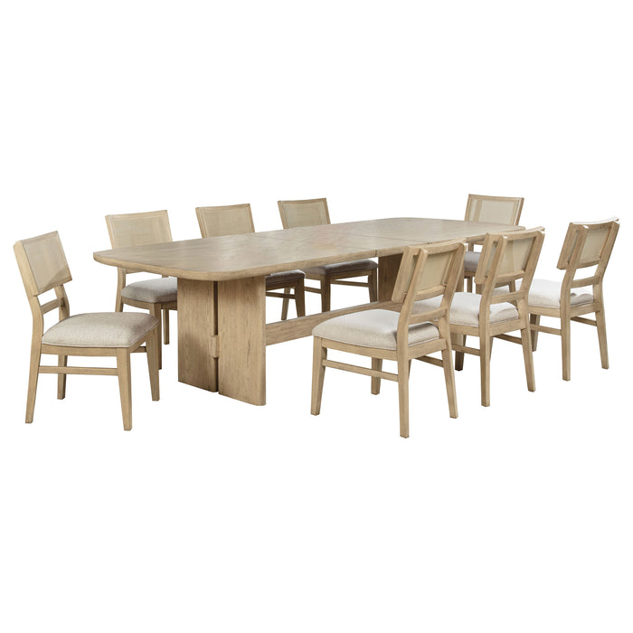 Juego de comedor rectangular de madera Kailani de 9 piezas - roble beige