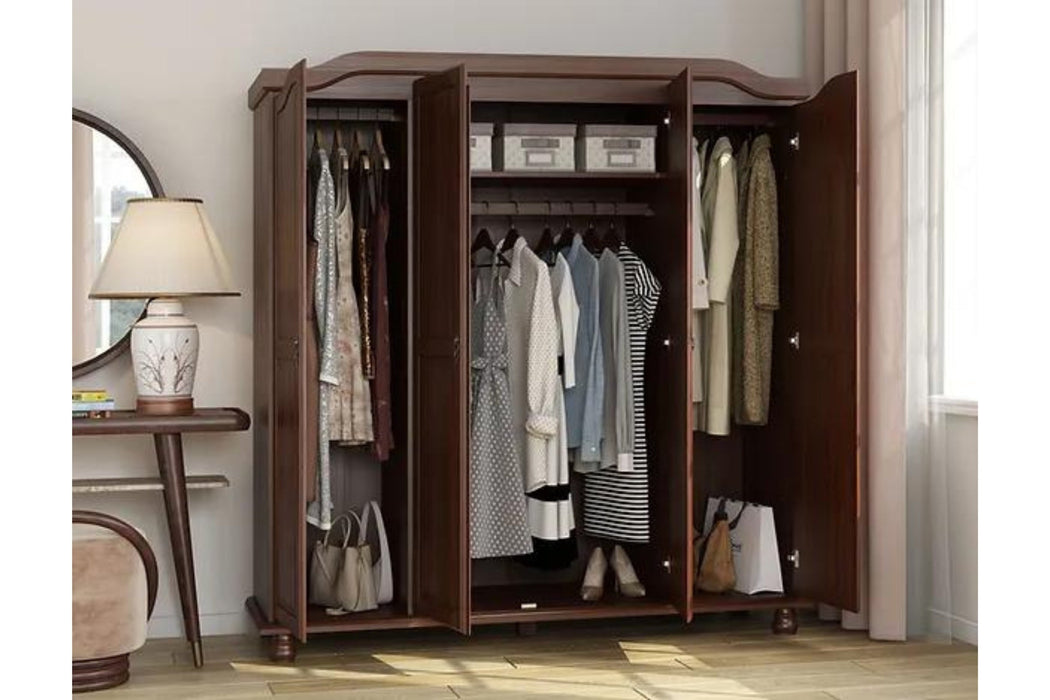 100% Solid Wood Kyle 4-Door Wardrobe with Mirrors With Optional Shelves