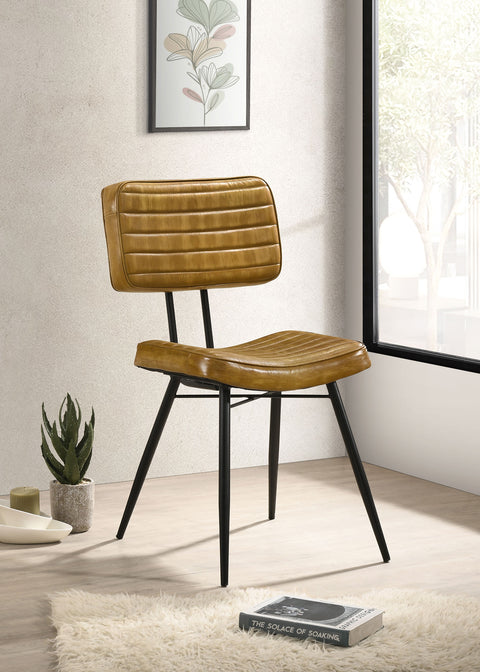 Silla auxiliar de comedor tapizada en cuero Misty color camel (juego de 2)