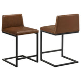 Silla de cuero genuino Vardon con altura de mostrador, marrón oscuro (juego de 2)