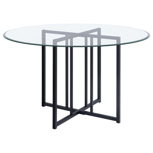 Pace 48-inch Round Glass Top Dining Table Matte Black