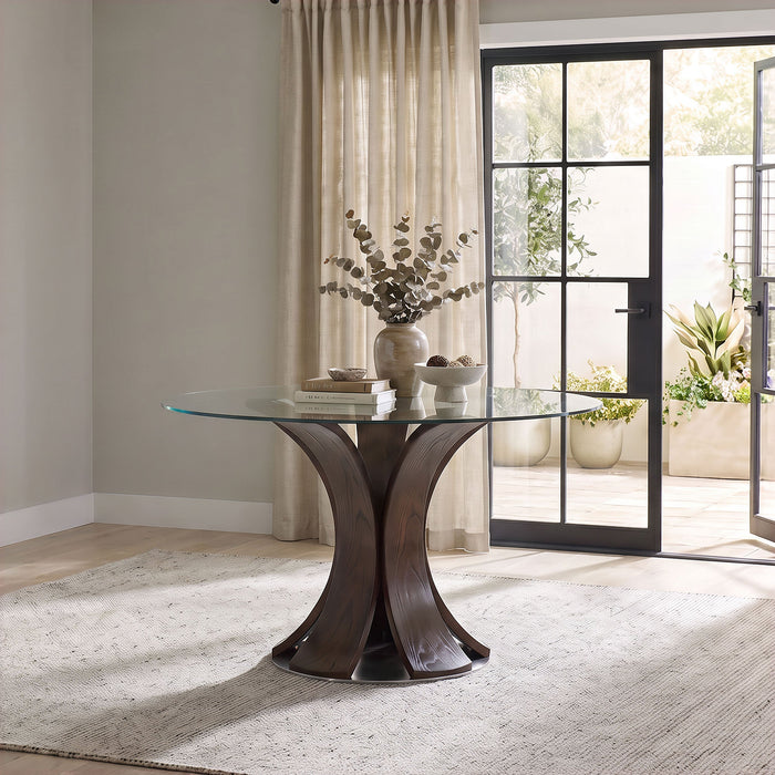 Naser 48-inch Round Glass Top Dining Table Light Oak